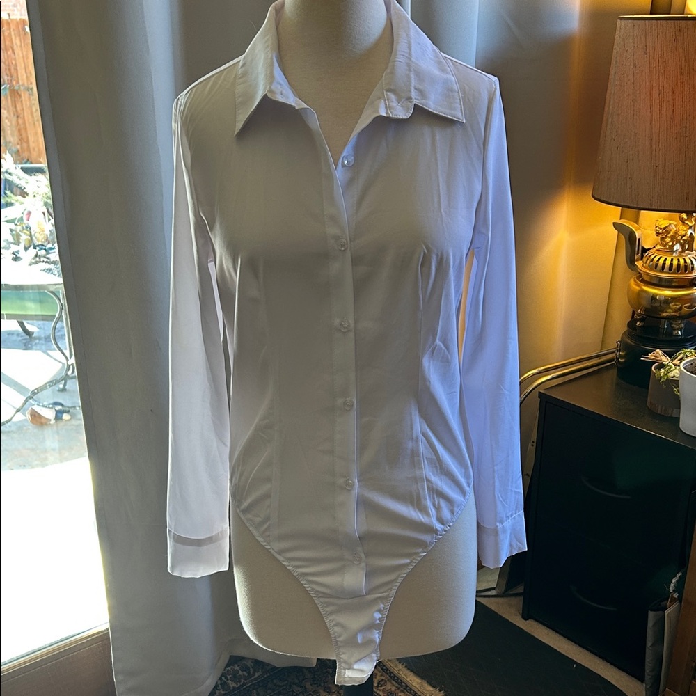 White Long Sleeve Button Down Bodysuit